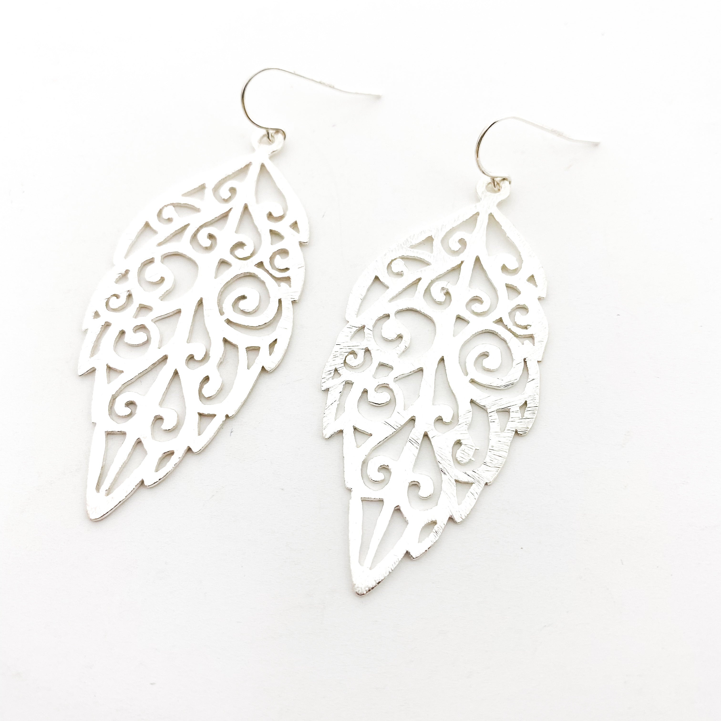 Sabrina Brushed Leaf Earrings | Silver - MTT Collective