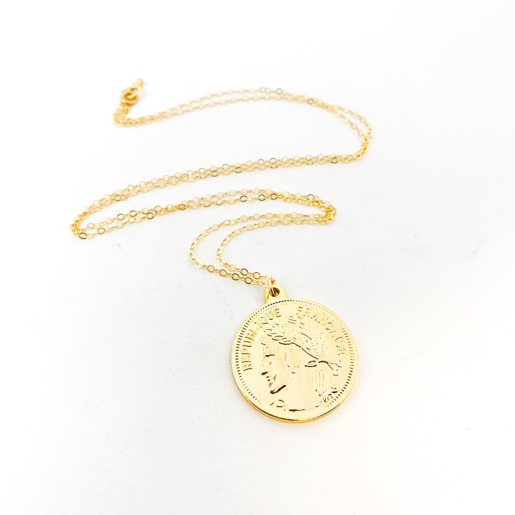LARGE DOUBLE-SIDED FRANCAISE COIN NECKLACE | 14K GOLD-FILLED - MTT Collective