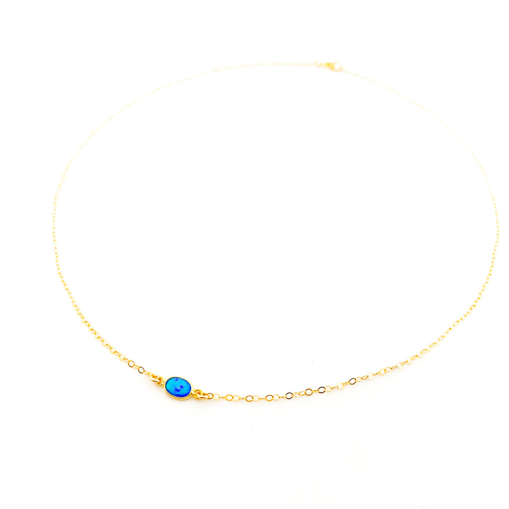 OVAL HELD BLUE LAB OPAL NECKLACE | 14K GOLD-FILLED - MTT Collective