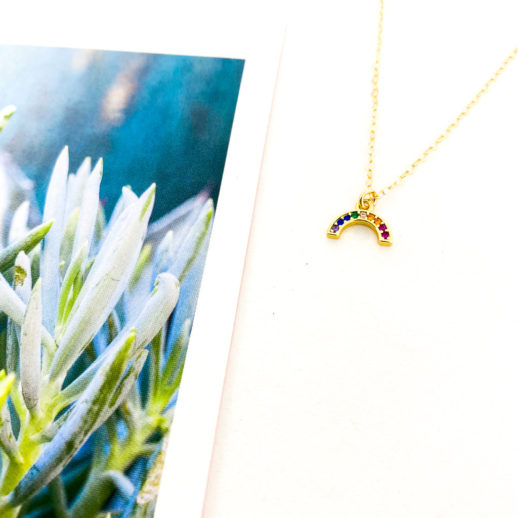 RAINBOW RHINESTONE NECKLACE | 14K GOLD-FILLED - MTT Collective