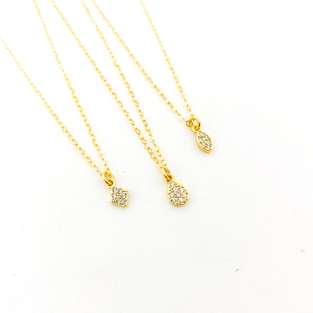 MINI RHINESTONE PENDANT NECKLACES | 14K GOLD-FILLED | STYLE OPTIONS - MTT Collective