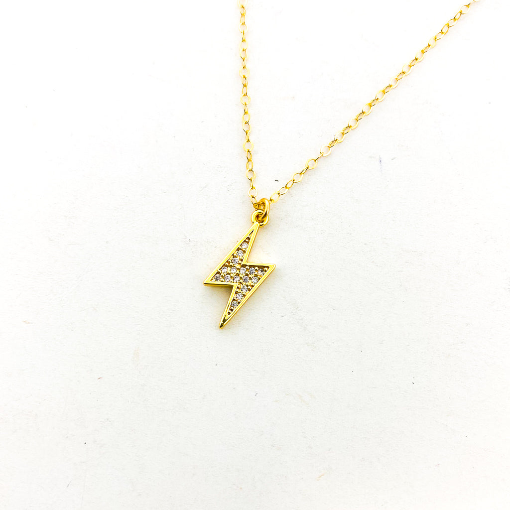 Large Rhinestone Lightning Bolt Necklace | Gold - MTT Collective