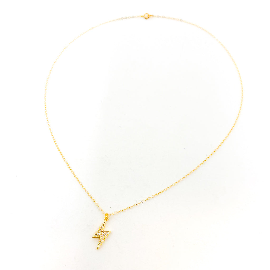Large Rhinestone Lightning Bolt Necklace | Gold - MTT Collective