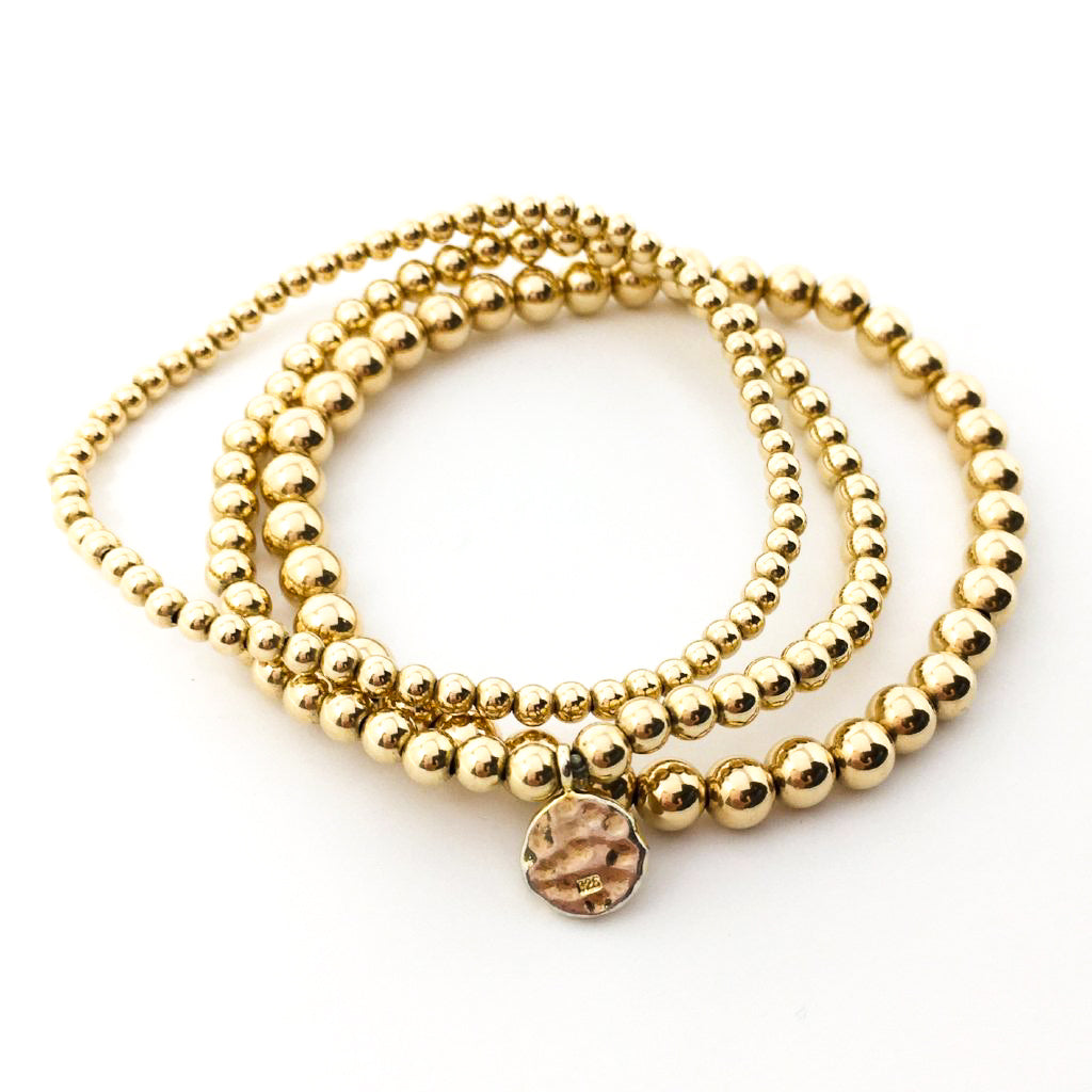14K Gold-Filled Beaded Bracelets | 3mm, 4mm, 5mm 4mm with Charm
