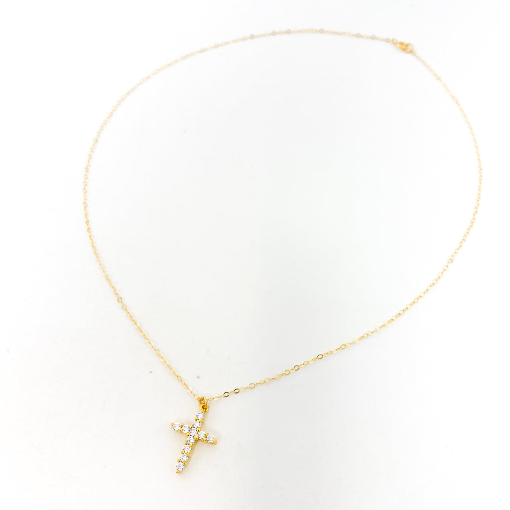 RHINESTONE RUGGED CROSS NECKLACE | 14K GOLD-FILLED - MTT Collective