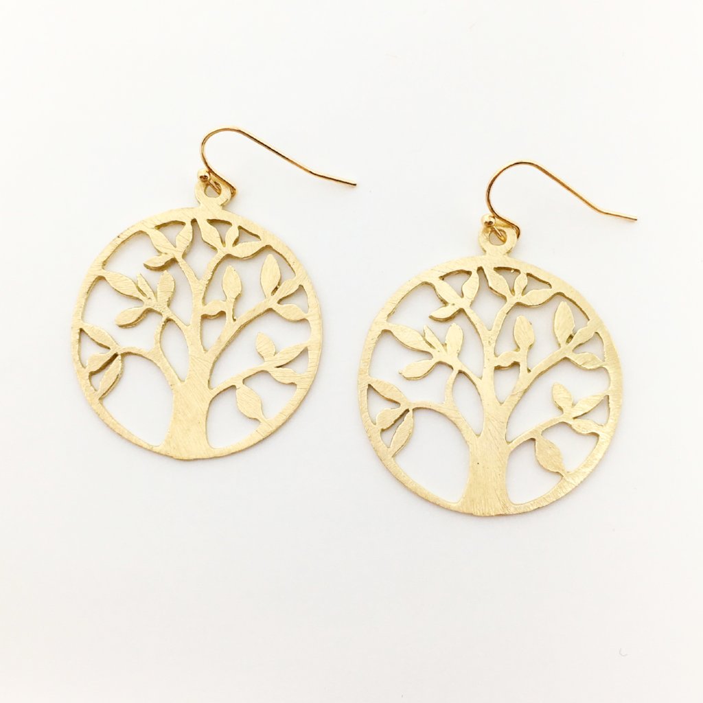 Freya Brushed Tree Of Life Earrings | Gold - MTT Collective