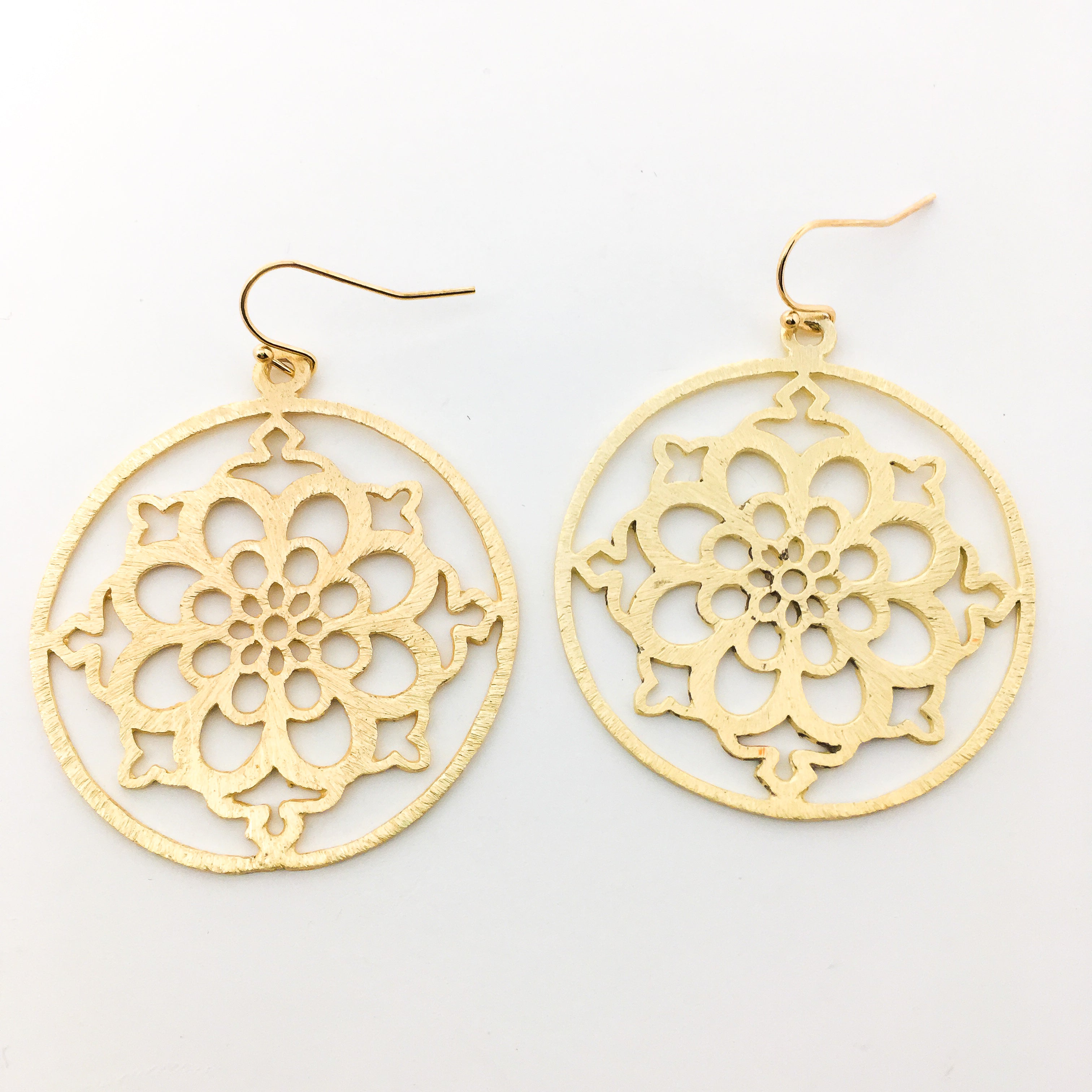 Floral Framed Brushed Earrings | Gold - MTT Collective