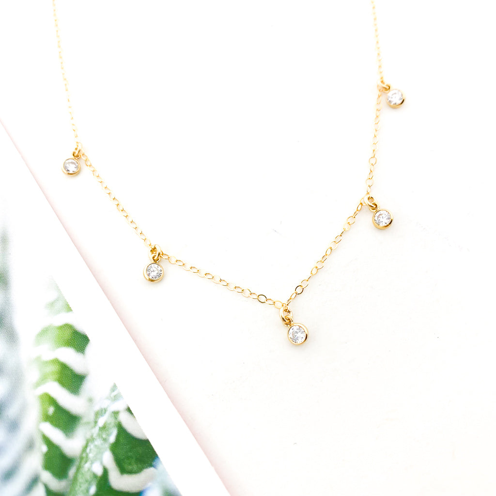 Eliza Five Hanging Rhinestone Necklace | Gold - MTT Collective