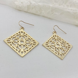 Floral Diamond Shape Brushed Earrings | Gold