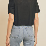 Cropped Solid Tee with Raw Hem