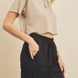 Cropped Solid Tee with Raw Hem
