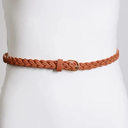 Faux Leather Skinny Braided Belt - MTT Collective