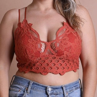 Plus Size Padded Crochet Lace Longline Bralette - MTT Collective