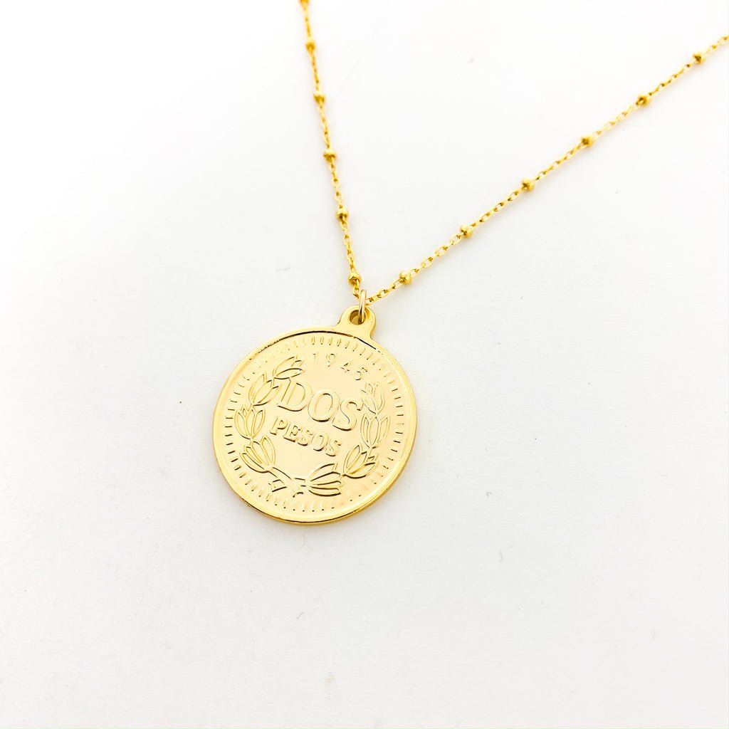 Blakely Large Elizabeth Dos Pesos Coin Necklace | Design Satellite Chain | Gold - MTT Collective