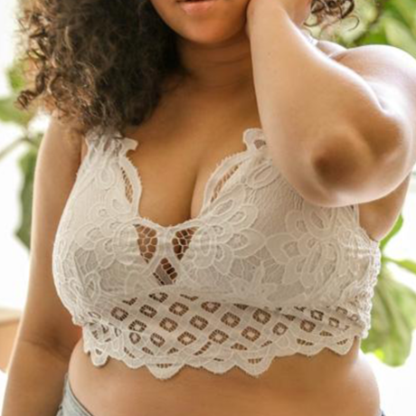 Plus Size Padded Crochet Lace Longline Bralette - MTT Collective