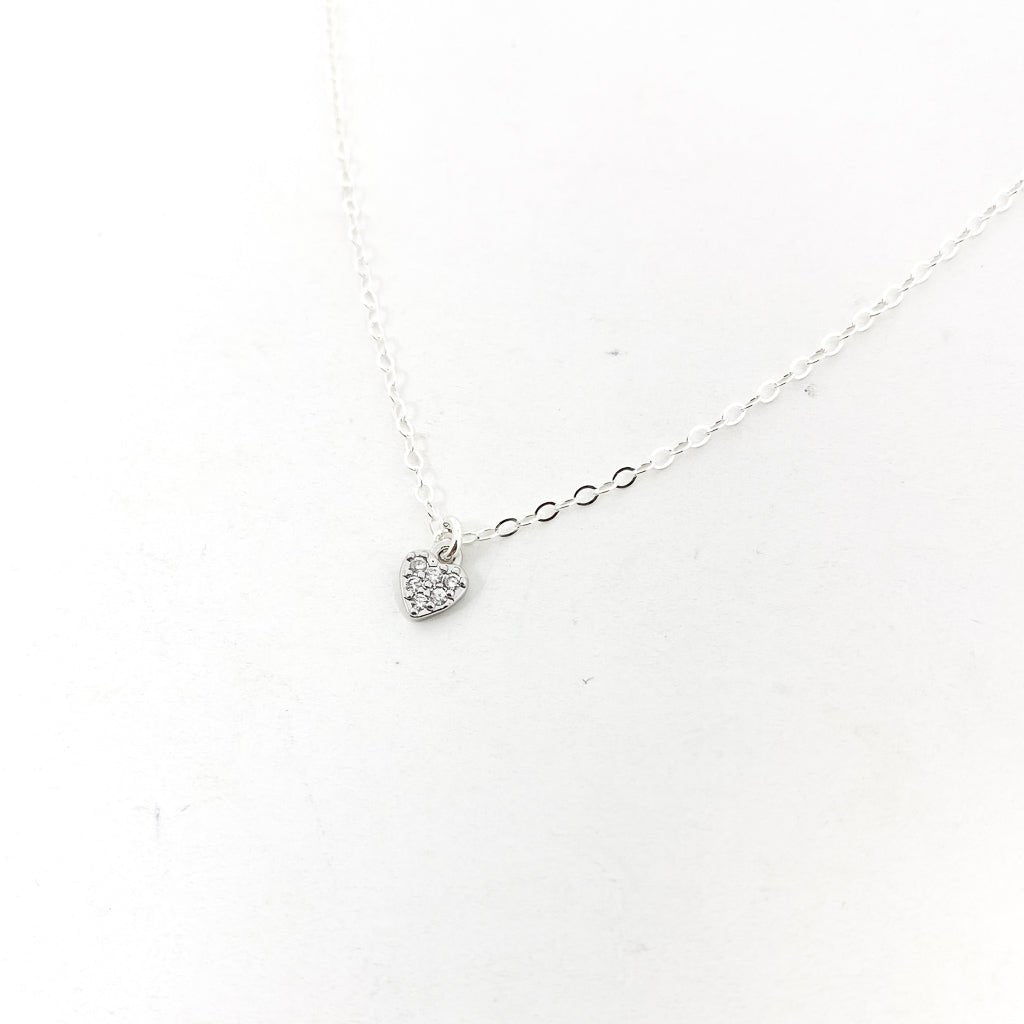 Brooklyn Mini Rhinestone Heart Necklace | Silver - MTT Collective