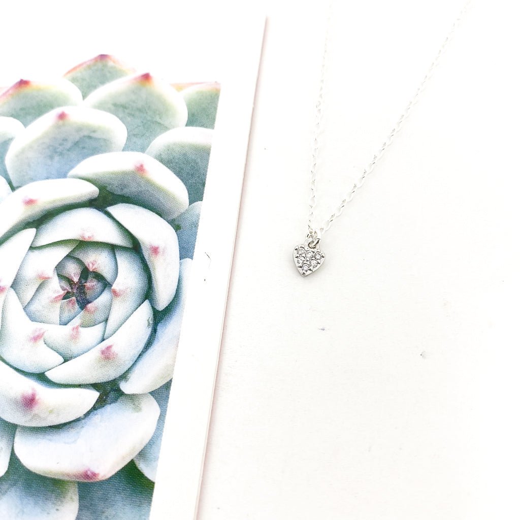 Brooklyn Mini Rhinestone Heart Necklace | Silver - MTT Collective