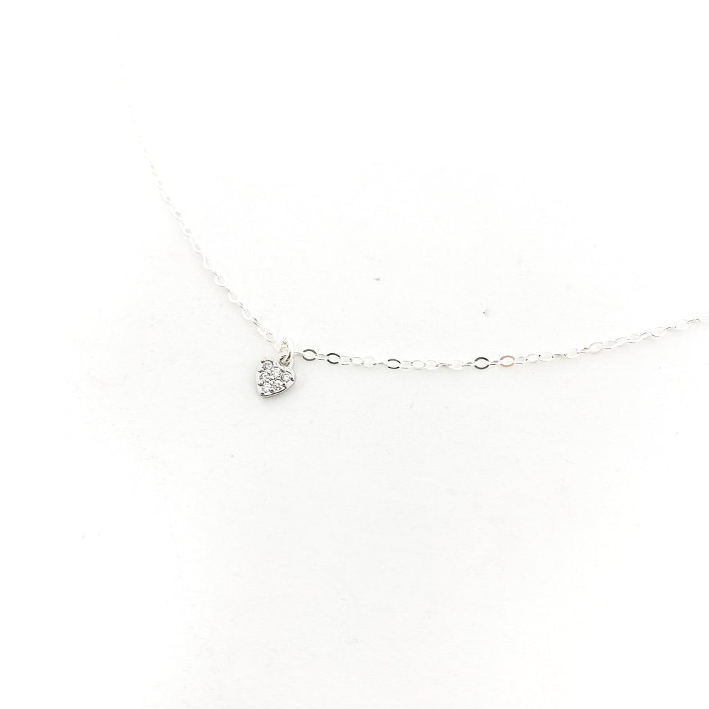 Brooklyn Mini Rhinestone Heart Necklace | Silver - MTT Collective