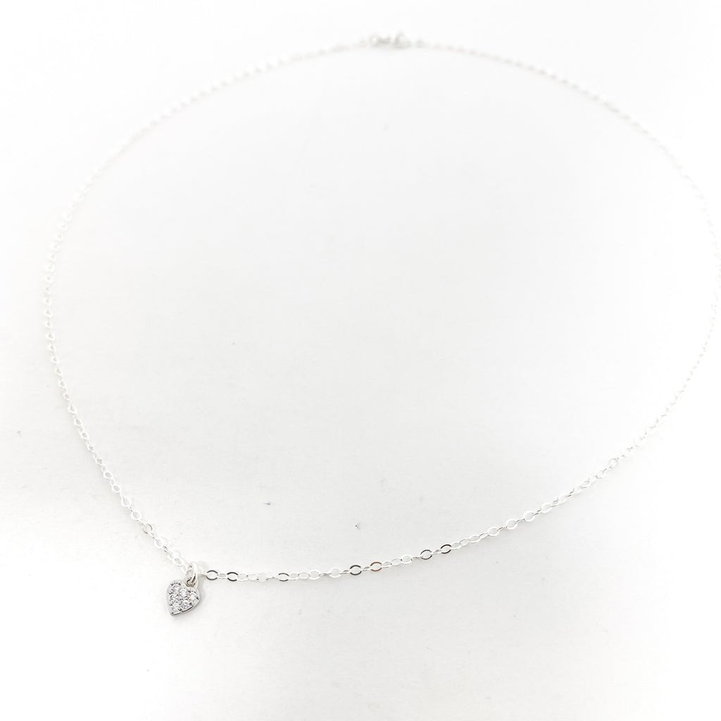Brooklyn Mini Rhinestone Heart Necklace | Silver - MTT Collective