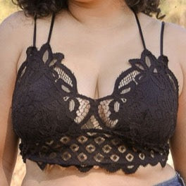 Plus Size Padded Crochet Lace Longline Bralette - MTT Collective