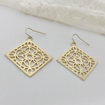 Floral Diamond Shape Brushed Earrings | Gold - MTT Collective