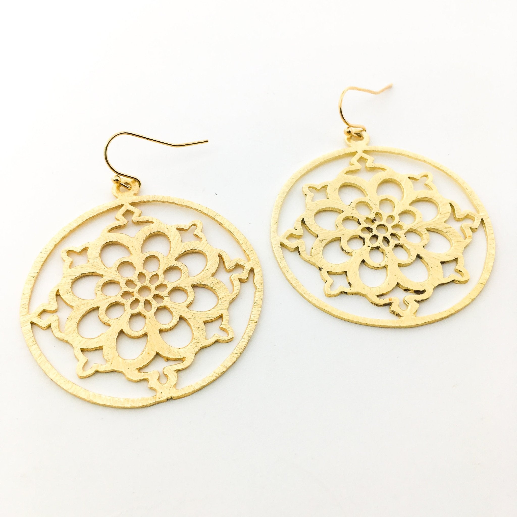 Floral Framed Brushed Earrings | Gold - MTT Collective