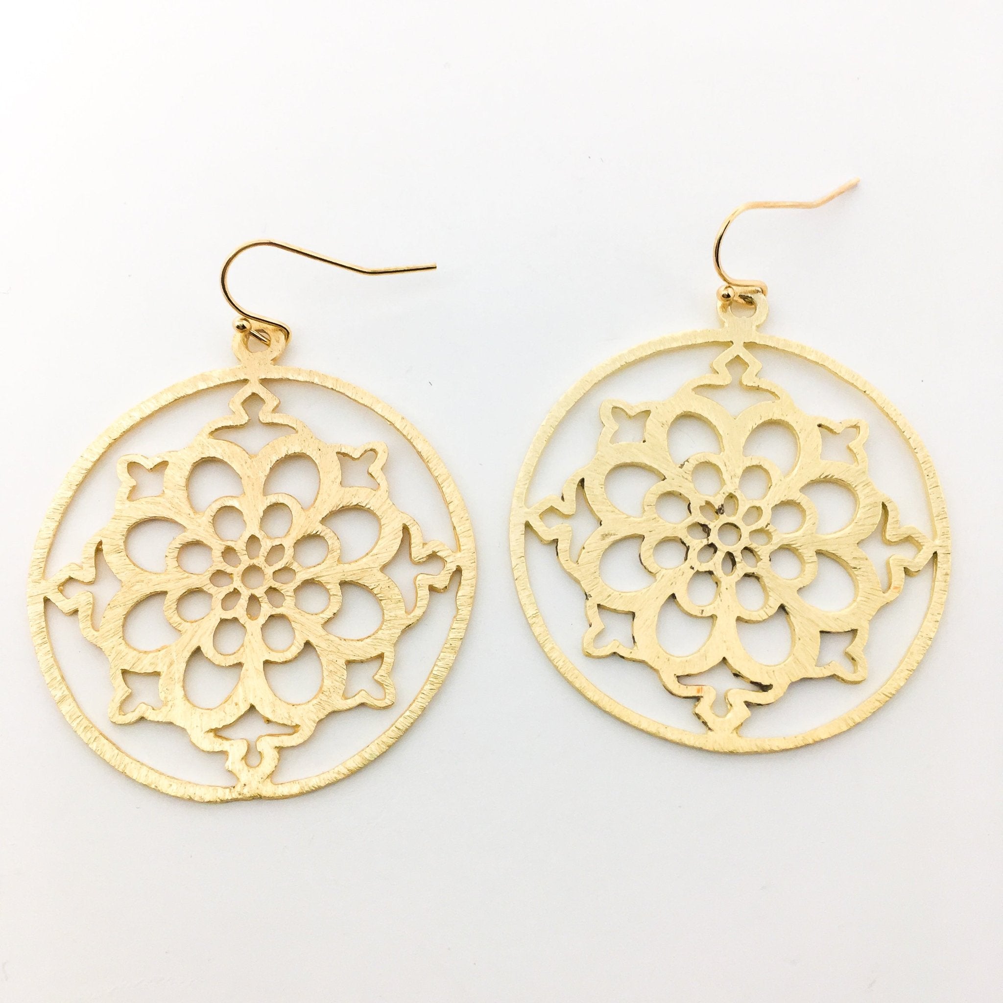Floral Framed Brushed Earrings | Gold - MTT Collective