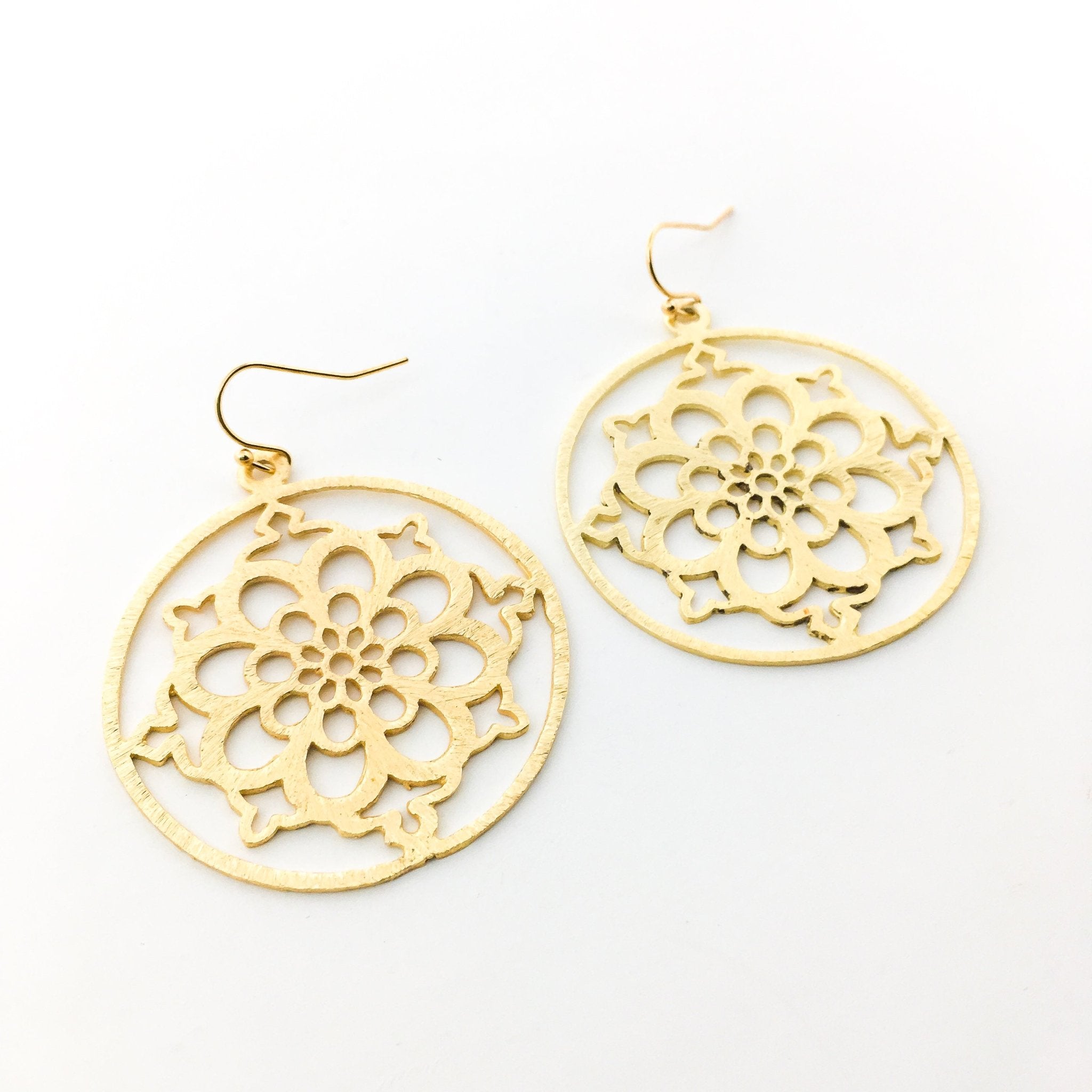 Floral Framed Brushed Earrings | Gold - MTT Collective
