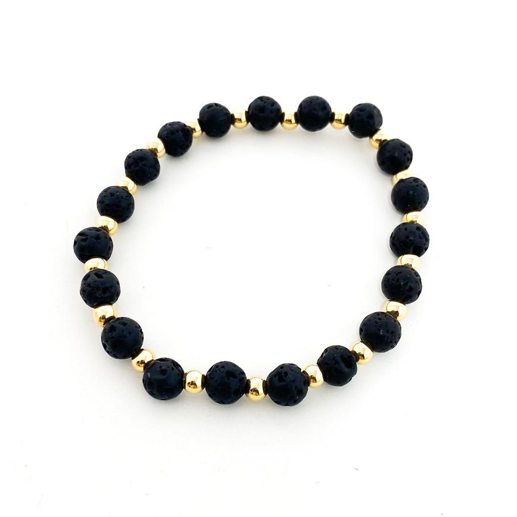 Gold Accented Single Pattern Lava Stone Bracelet | 6MM - MTT Collective