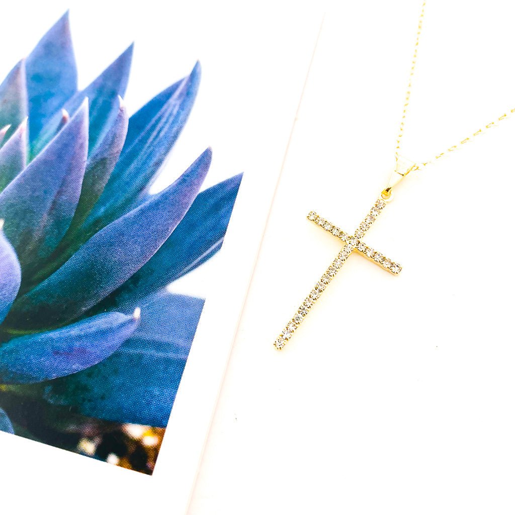 Grace Hanging Rhinestone Cross Necklace | Gold - MTT Collective