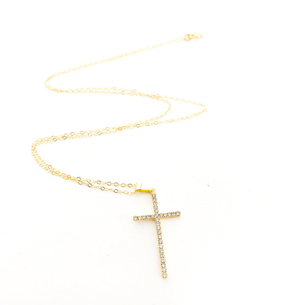 Grace Hanging Rhinestone Cross Necklace | Gold - MTT Collective