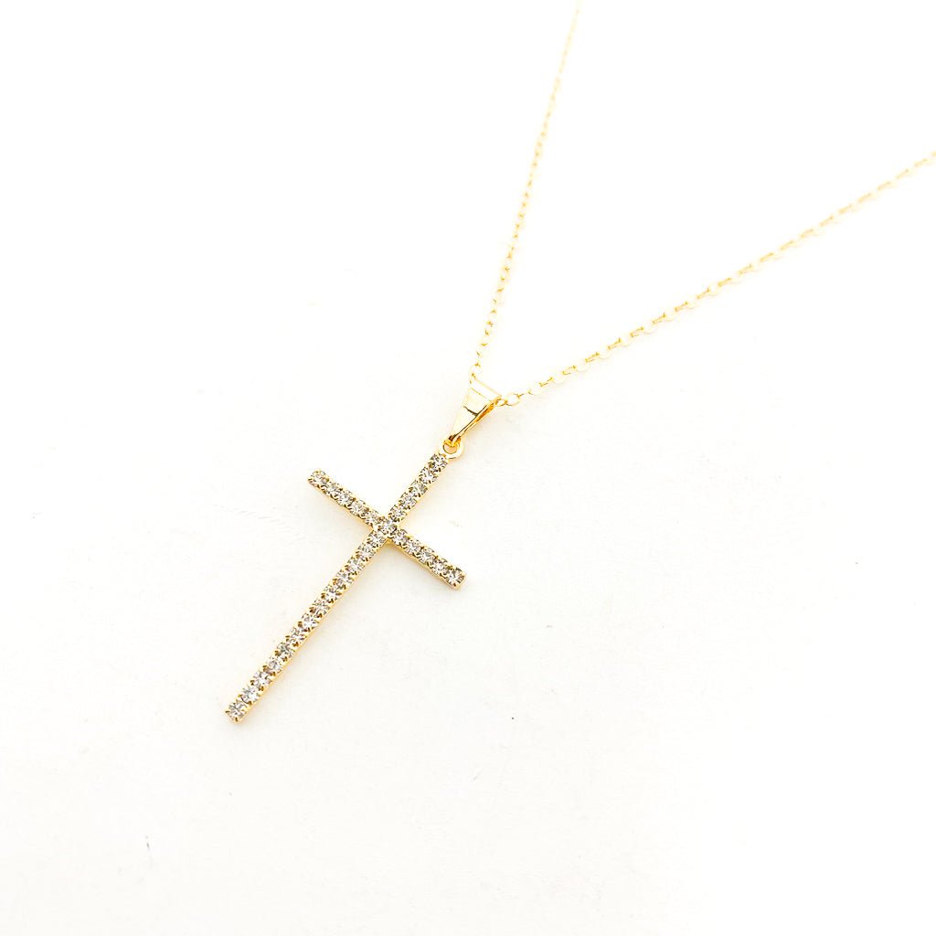 Grace Hanging Rhinestone Cross Necklace | Gold - MTT Collective
