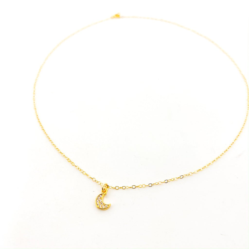 Margot Double Rhinestone Moon Necklace | Gold - MTT Collective