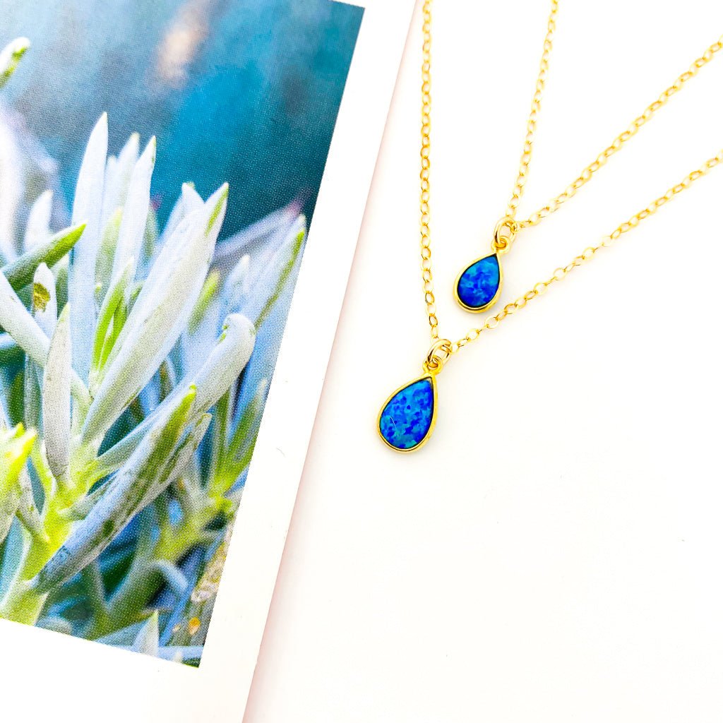 Mila Teardrop Blue Lab Opal Necklace - MTT Collective
