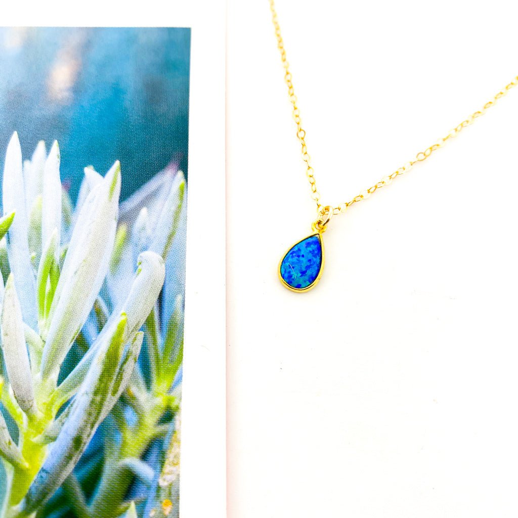 Mila Teardrop Blue Lab Opal Necklace - MTT Collective