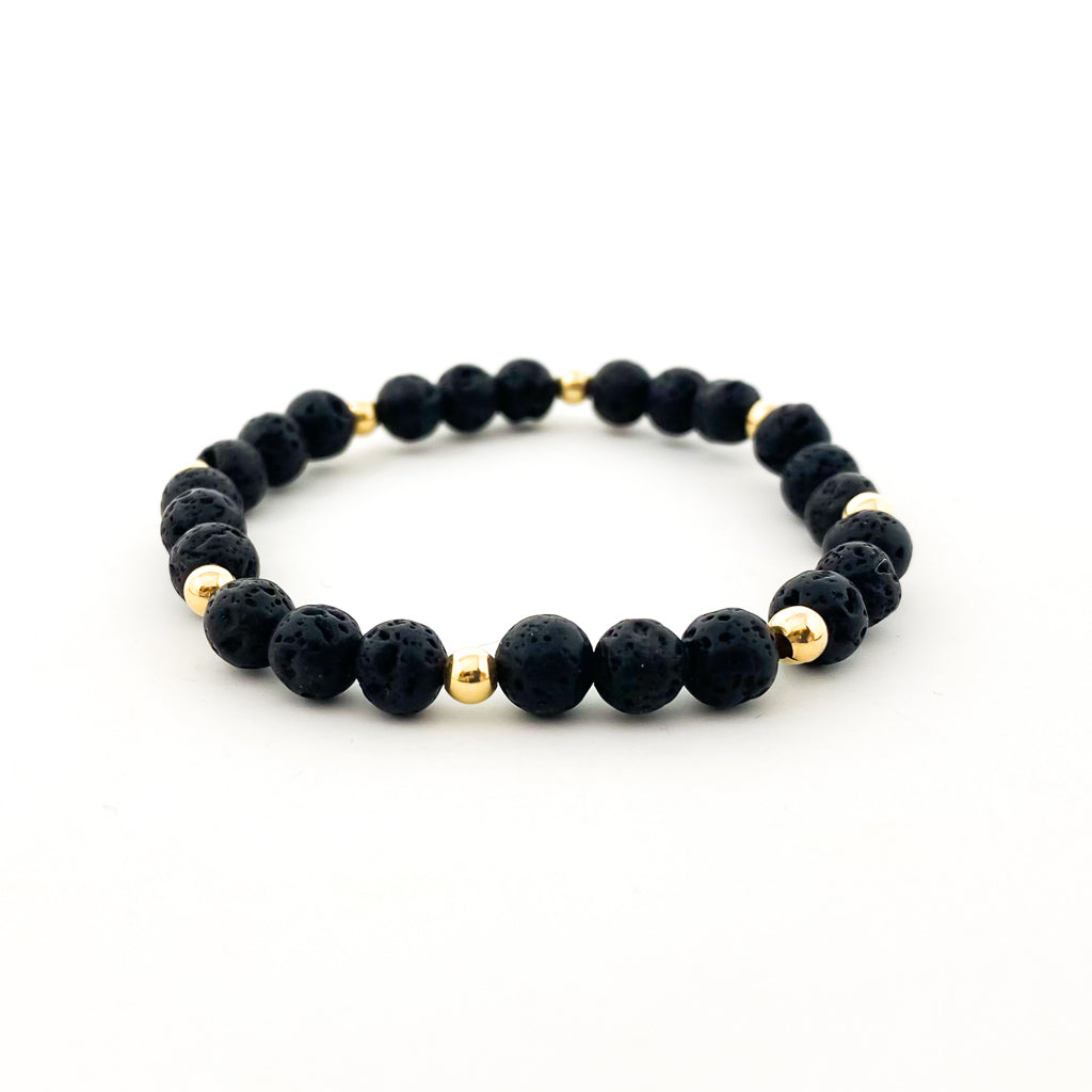 Isabelle Gold Accented Triple Lava Stone Bracelet | 6mm - MTT Collective