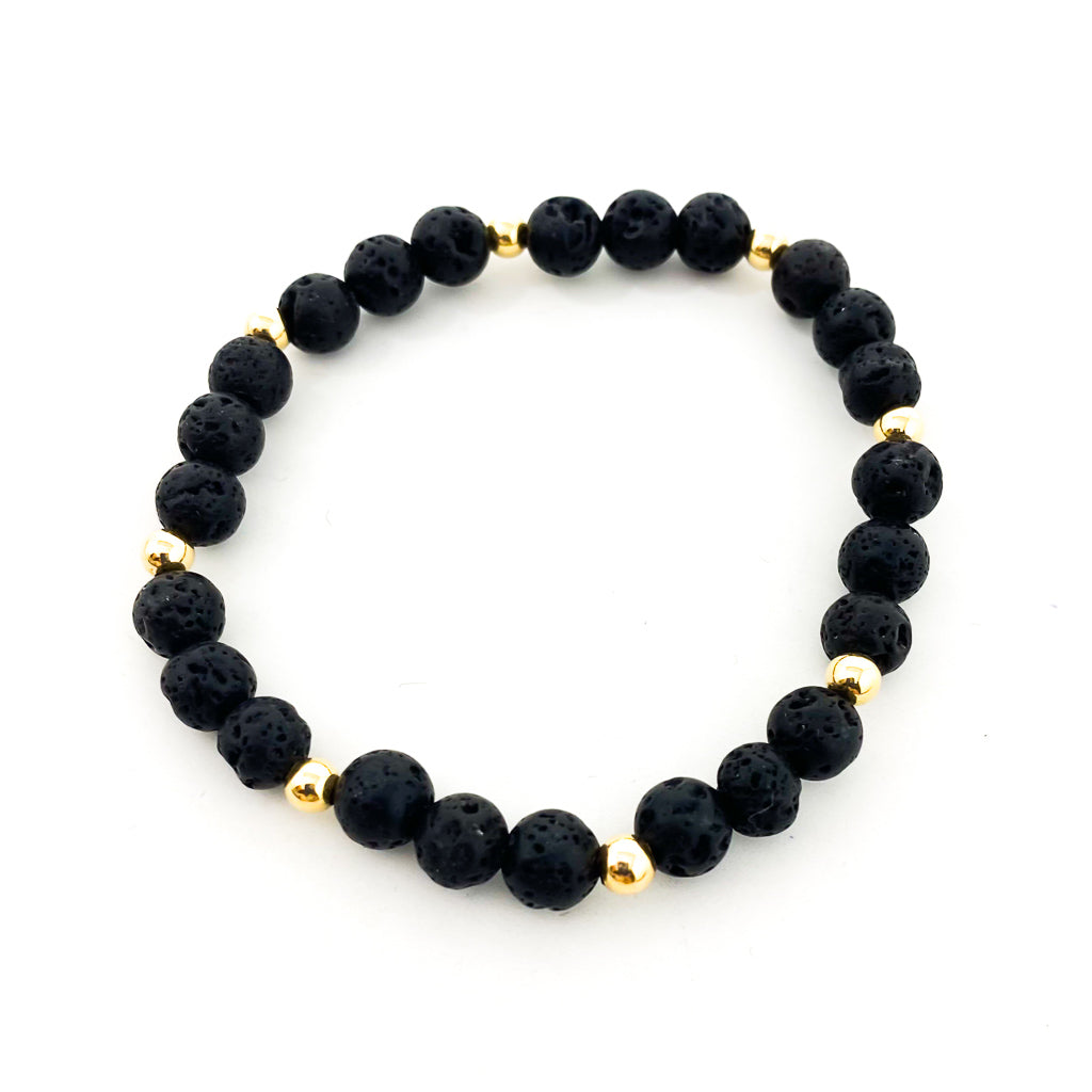 Isabelle Gold Accented Triple Lava Stone Bracelet | 6mm - MTT Collective