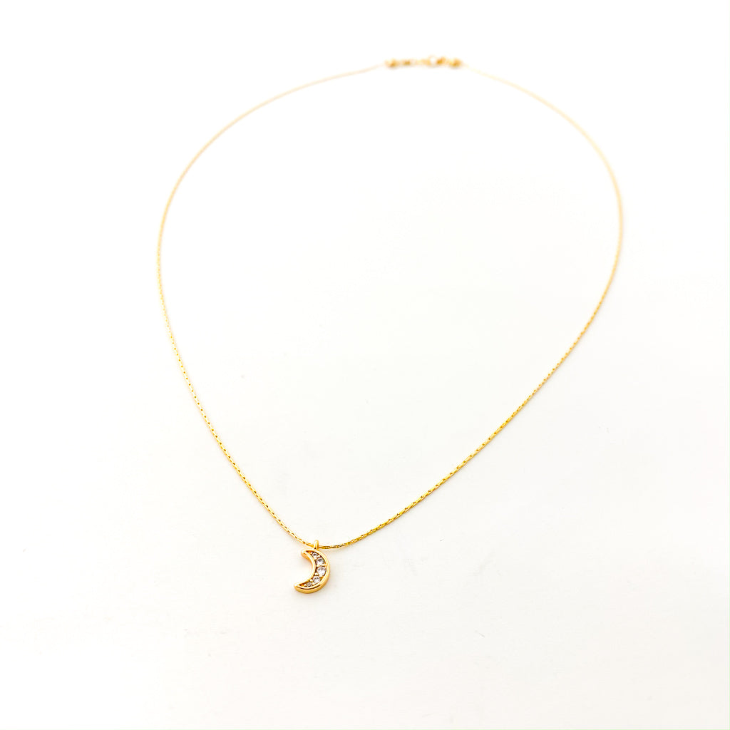 RHINESTONE MOON NECKLACE | SMOOTH CHAIN | 14K GOLD-FILLED - MTT Collective