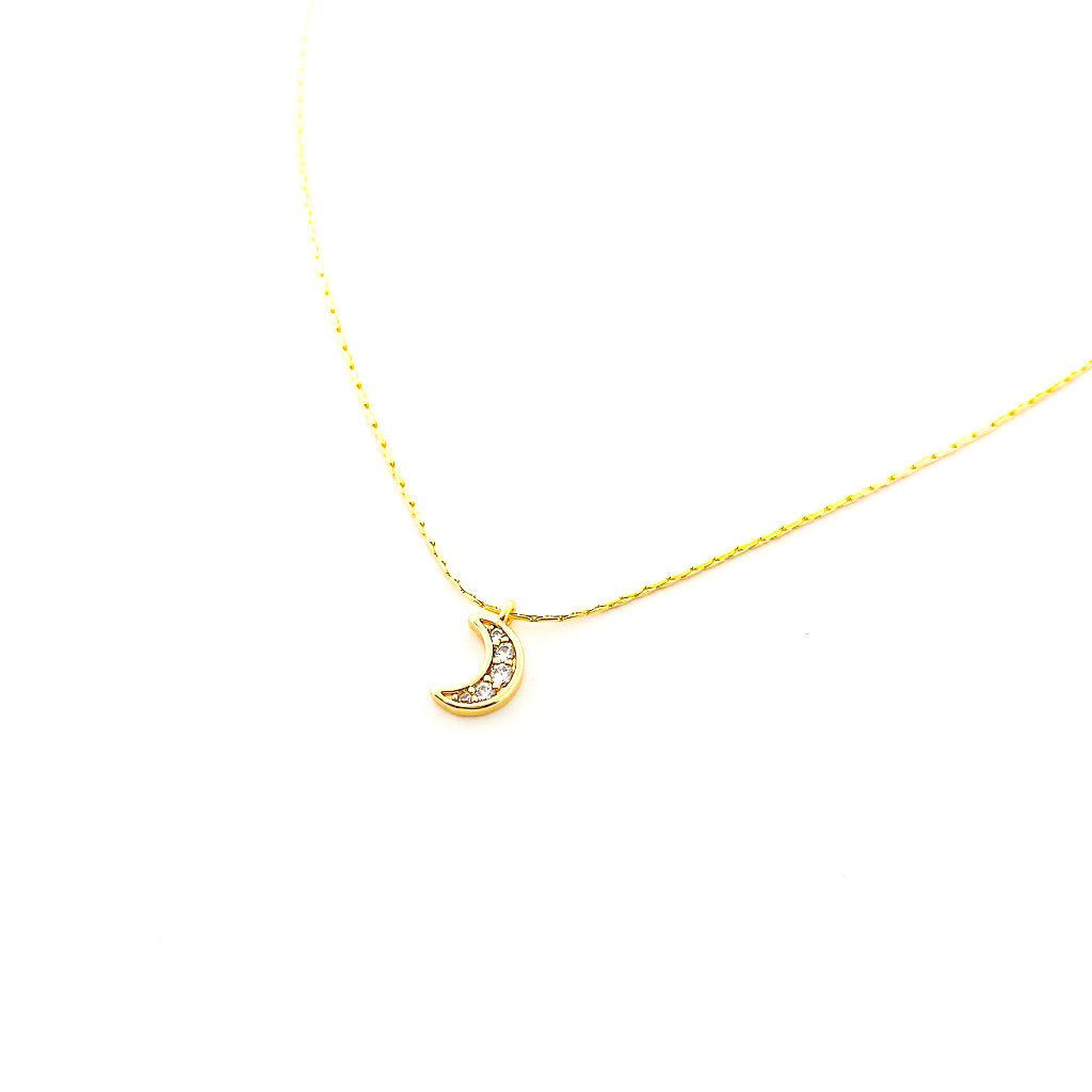 RHINESTONE MOON NECKLACE | SMOOTH CHAIN | 14K GOLD-FILLED - MTT Collective