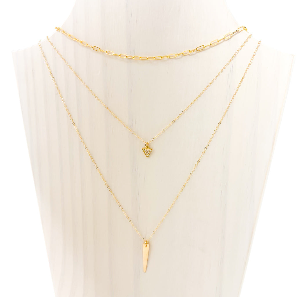 HANGING TRIANGLE NECKLACE SET | 14K GOLD-FILLED | SET OF 3 - MTT Collective