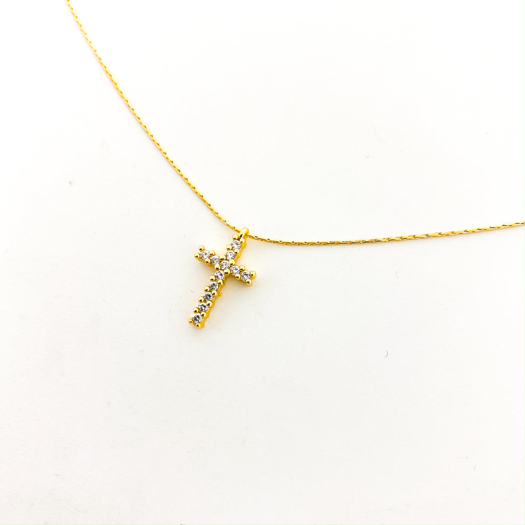 HANGING RHINESTONE CROSS NECKLACE | SMOOTH CHAIN | 14K GOLD-FILLED - MTT Collective