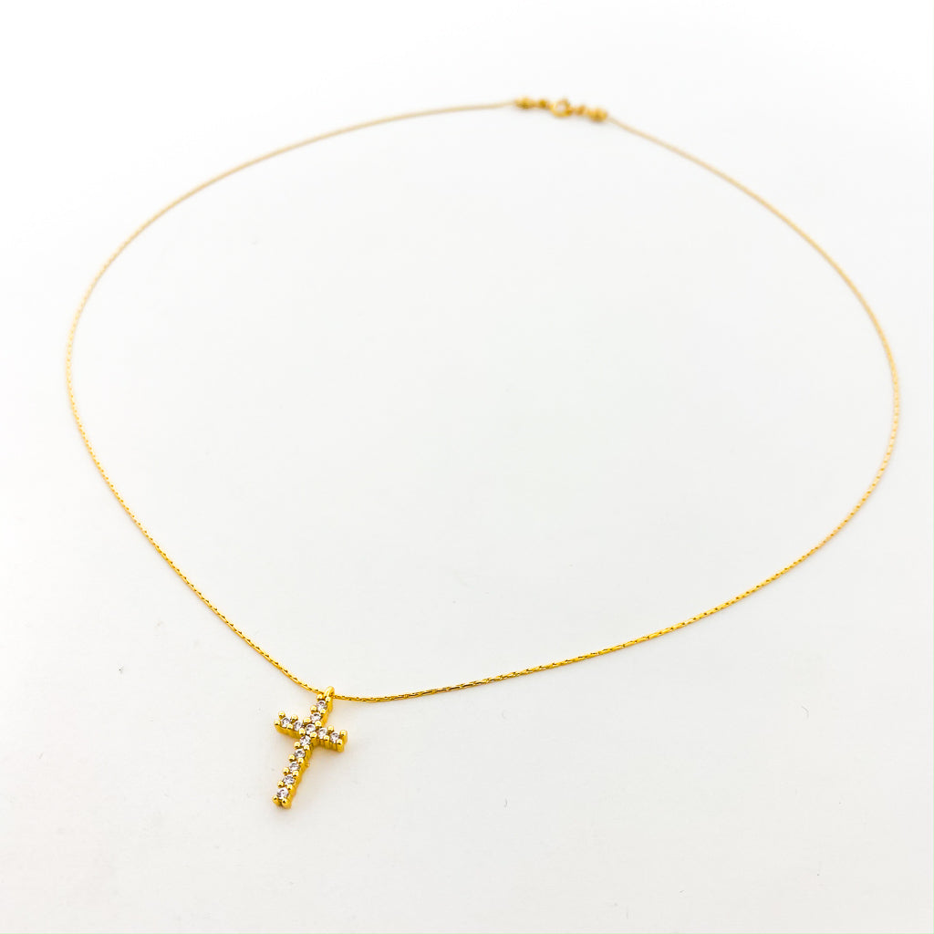 HANGING RHINESTONE CROSS NECKLACE | SMOOTH CHAIN | 14K GOLD-FILLED - MTT Collective