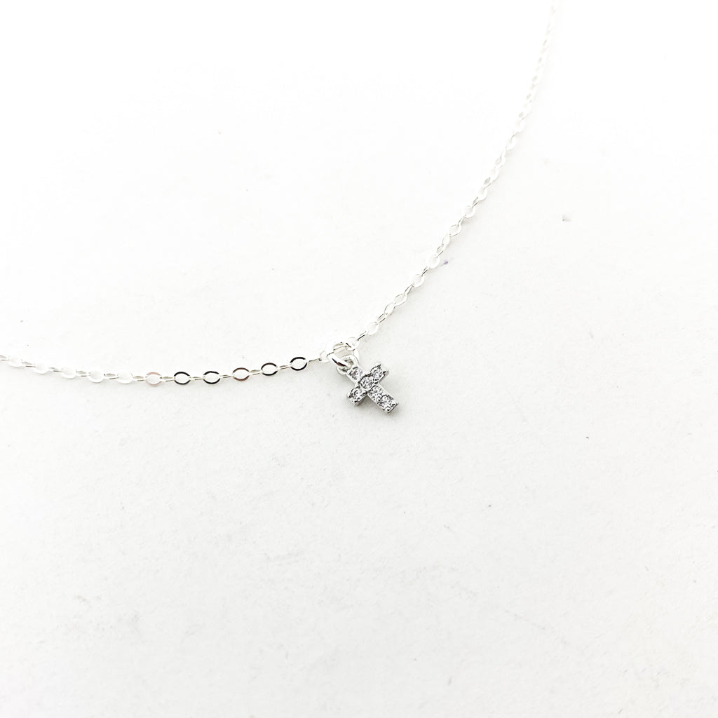 MINI RHINESTONE CROSS NECKLACE | STERLING SILVER - MTT Collective