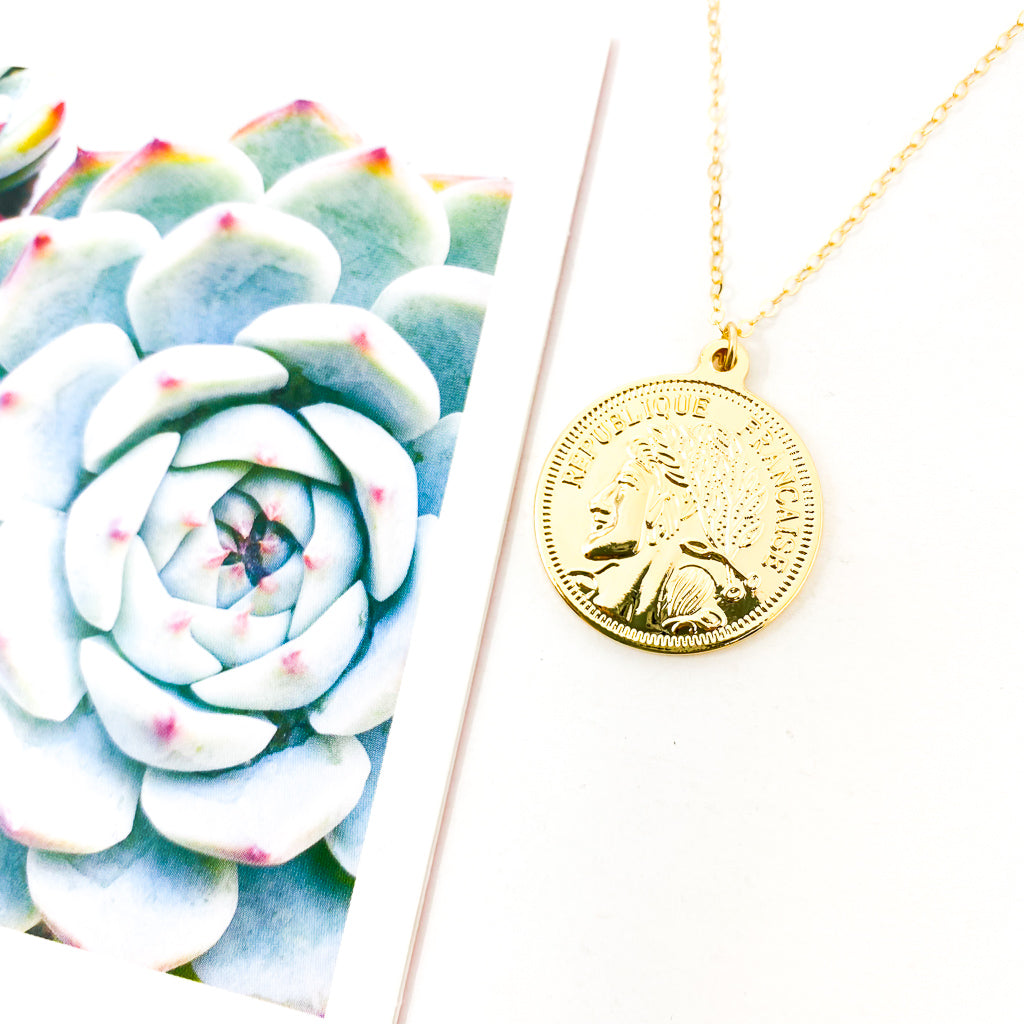 LARGE DOUBLE-SIDED FRANCAISE COIN NECKLACE | 14K GOLD-FILLED - MTT Collective