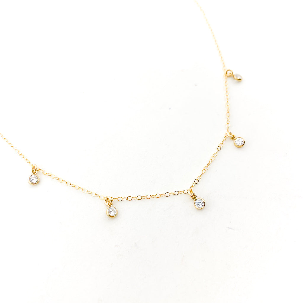 Eliza Five Hanging Rhinestone Necklace | Gold - MTT Collective