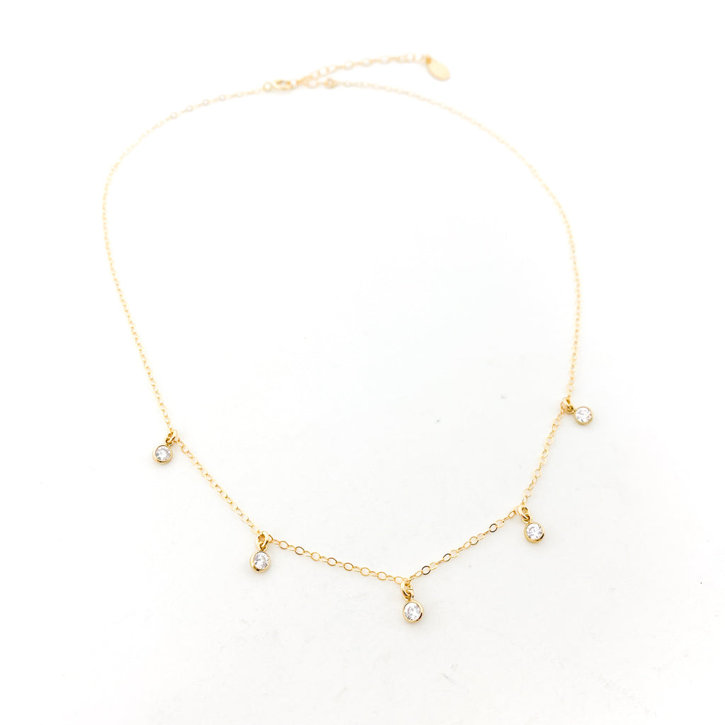 Eliza Five Hanging Rhinestone Necklace | Gold - MTT Collective