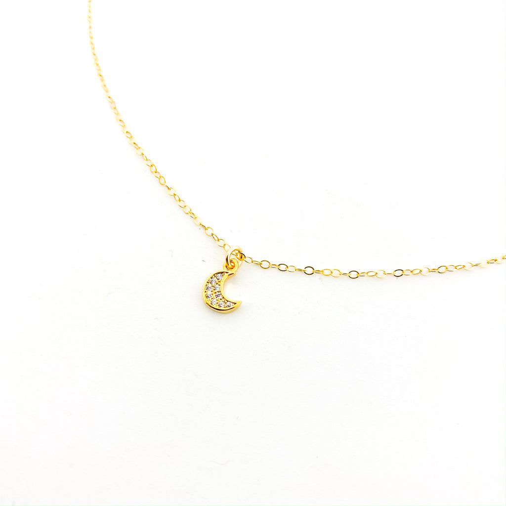 Margot Double Rhinestone Moon Necklace | Gold - MTT Collective
