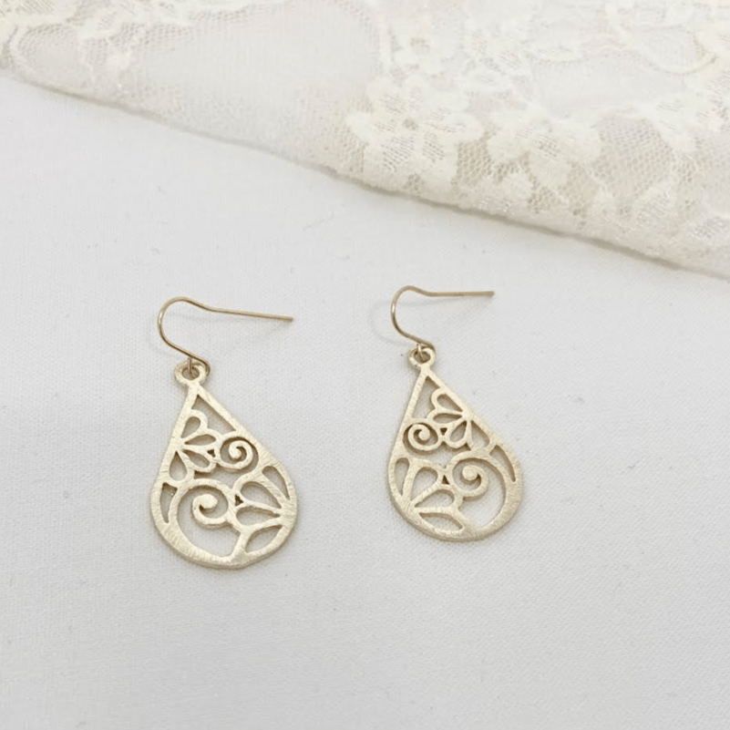 Nyla Floral Teardrop Brushed Earrings | Gold - MTT Collective