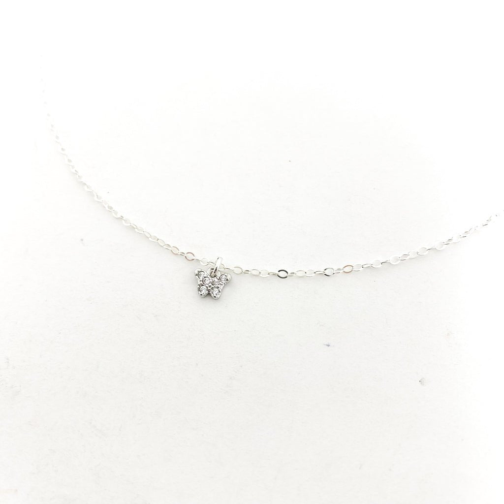 Quinn Mini Rhinestone Butterfly Necklace | Silver - MTT Collective