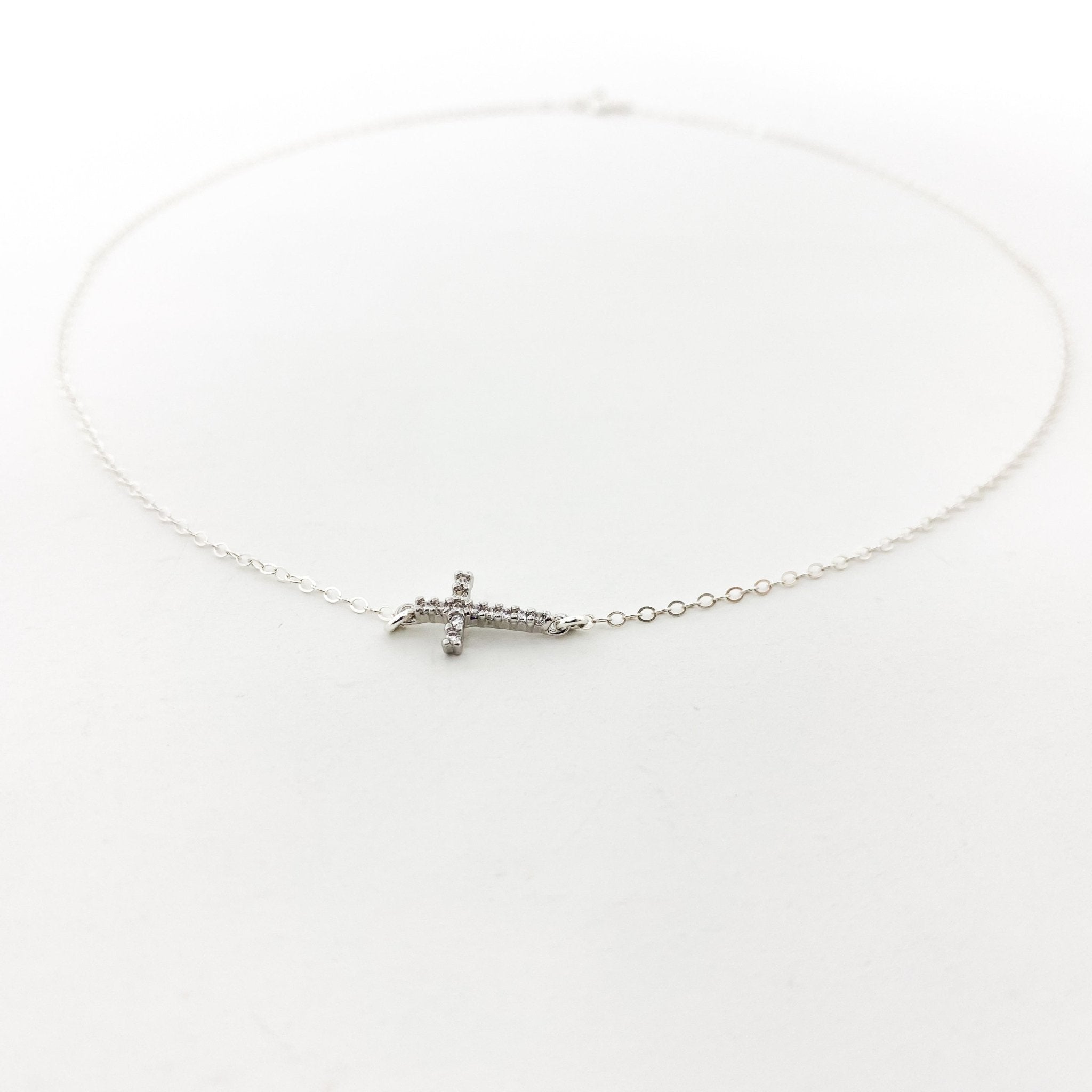 Rosalie Held Rhinestone Cross Necklace | Silver - MTT Collective